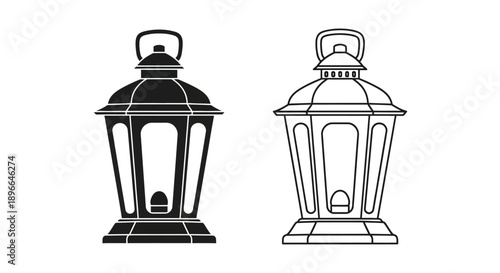 Classic lantern design vintage black white illustration Vector