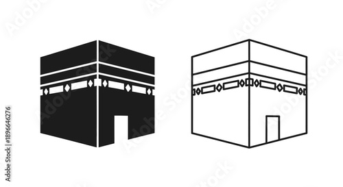 Kaaba icon islamic symbol black white Vector
