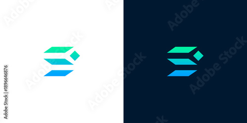 Abstract geometric digital logo representing the number 9, sleek and modern design for tech and business with a gradient color palette