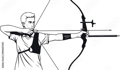 Archery Sport Athlete Aiming Bow and Arrow Silhouette Vector Illustration
