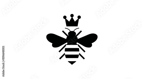 A black, stylized bee wearing a crown on a white background. It's a simple, graphic illustration