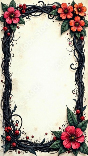 Intricate black ink lines, grunge texture, blank frame , abstract, art, calligraphy