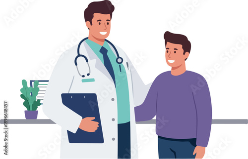 Doctor And Patient Smiling Together Flat Illustration
