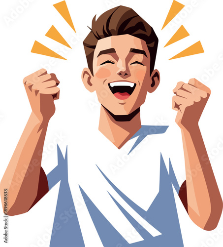 Excited Young Man Celebrating Victory with Joyful Expression White Shirt