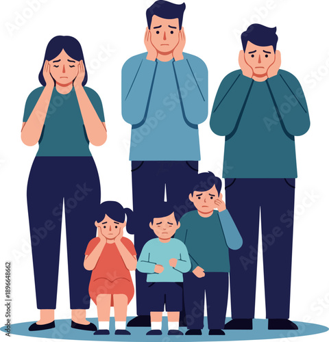 Family Distress Flat Design Vector Illustration