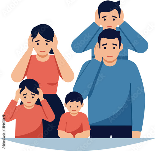 Family Stress Minimal Illustration Sad People Expressions Isolated On White
