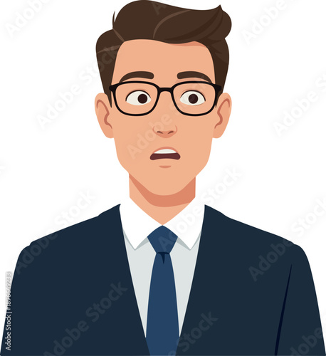 Man In Dark Blue Suit And Tie Wearing Glasses Expressing Surprise
