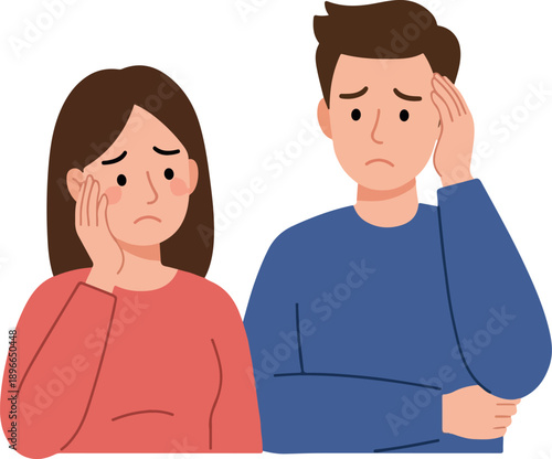 Sad Couple Troubled Concerned Expression Flat Design