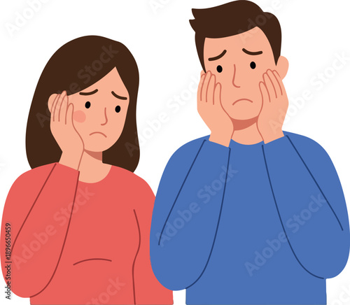 Sad Couple Holding Cheeks Worrying Flat Illustration Isolated