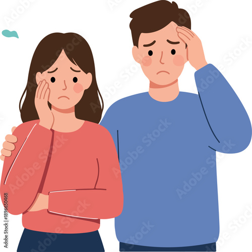 Sad Couple Together Worried Face Illness Stress Isolated White