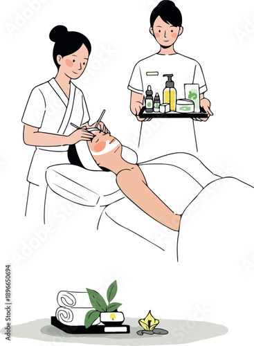Spa Facial Treatment Vector Art Flat Design With Skincare Products