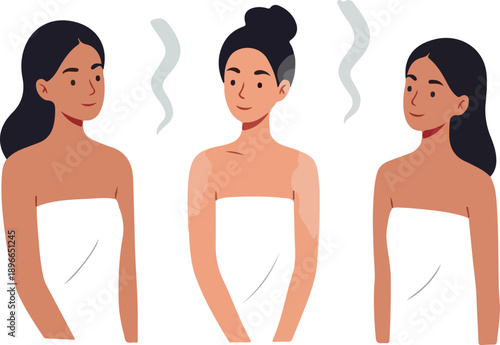 Women Enjoying Spa Treatment with Steam Minimalist Flat Design