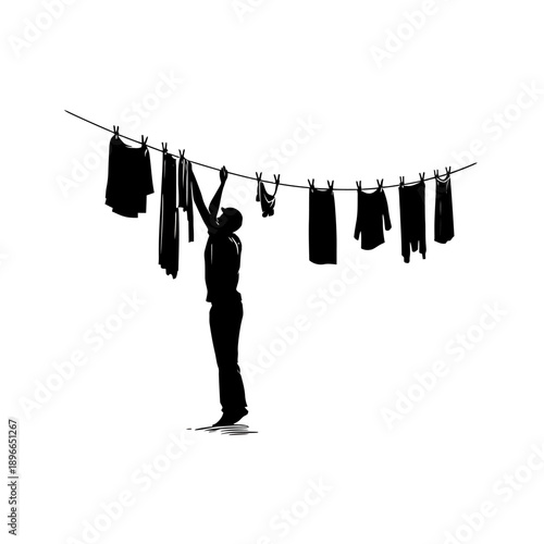 Person hanging clothes on a clothesline outside in daily life