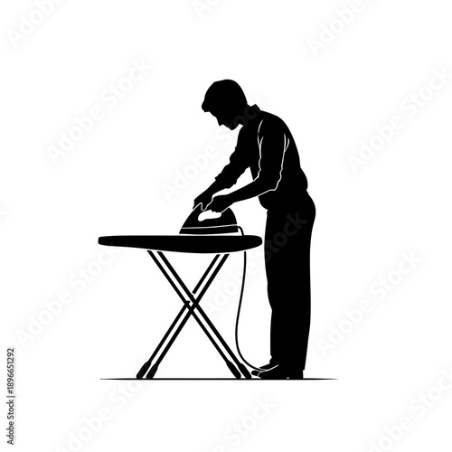 Man ironing clothes on ironing board vector illustration