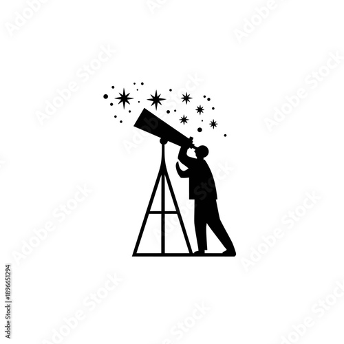 Man observing stars through telescope illustration on white background