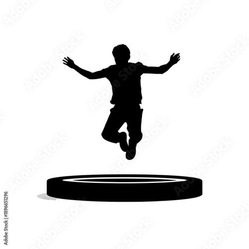 A person jumping on a trampoline with outstretched arms and legs illustration vector graphic