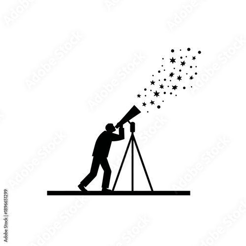 A person is using a telescope to view stars in the night sky illustration