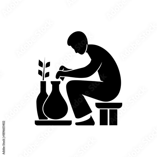 Scientist examining a plant in a laboratory setting illustration