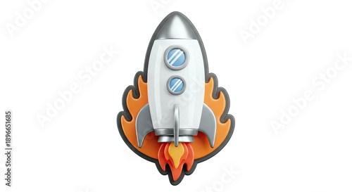 Cartoon Rocket Ship Launching with Flames