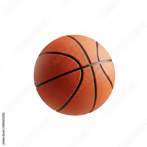 Realistic Basketball with Textured Surface and Deep Lines on Orange Background