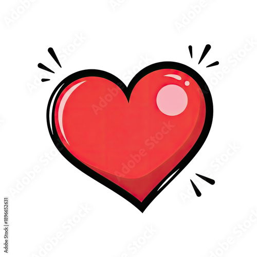 Red Glossy Heart Icon With Sparkle Effects On Dark Red Gradient Background