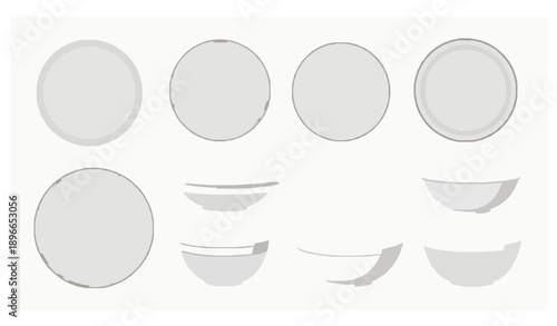 Empty Ceramic Plate and Bowl Vector Set for Dining and Restaurant Design