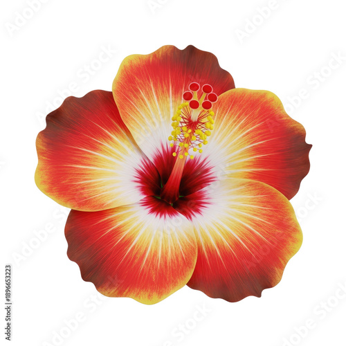 Red Hibiscus Flower Isolated on Warm Gradient Background with Glowing Outline