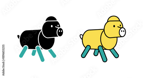 Cartoon pigs running funny animation Vector