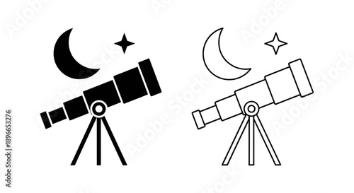 Telescope night sky moon star observation Vector