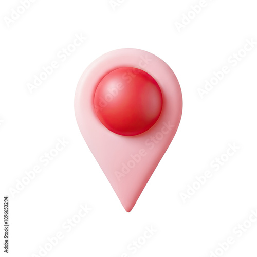 Red Sphere Location Pin Icon with Neon Outline on Pink Gradient Background