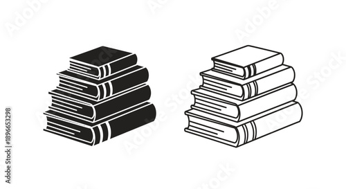 Black and white book stacks illustration Vector