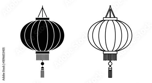 Traditional asian lanterns black white illustration Vector