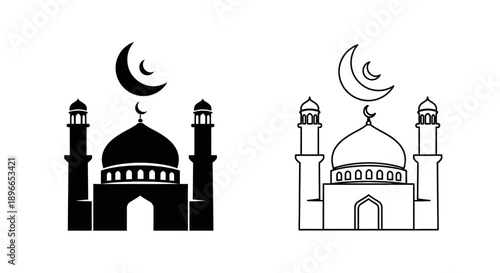Islamic mosque design black white silhouette Vector