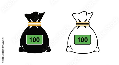 Money bags finance wealth black white 100 Vector