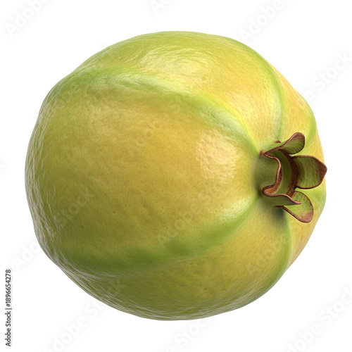 Ripe Green and Yellow Fruit with Stem and Sepals on Blurred Background