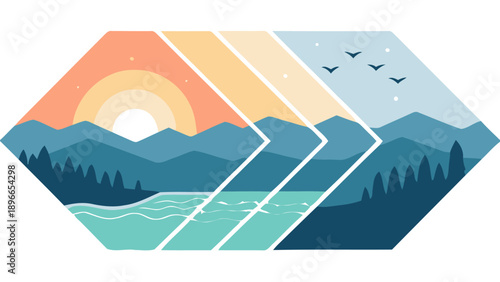 Vibrant mountain landscapes with sunset and serene nature scenes