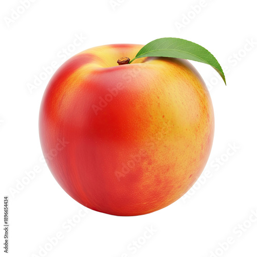Ripe Nectarine with a Single Green Leaf Against a Gradient Background