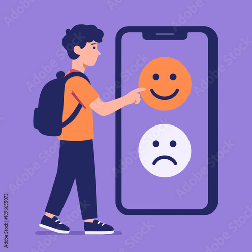 Teenager Using Mood Tracker App Flat Vector Illustration