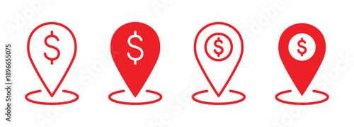 Vector Dollar Location Pin Icon Set