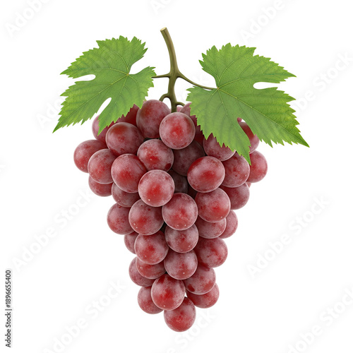 Ripe Red Grapes Cluster With Green Leaves Freshness Dew Drops Against Blurred Background