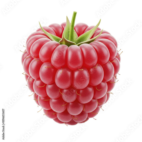 Ripe Red Raspberry Fruit with Dew Drops on Blurred Pink Background