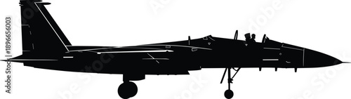 Side Profile Silhouette of a Modern Fighter Jet Combat Aircraft with Pilot in Cockpit for Military Aviation Air Force Defense and Aerospace Concept Illustration