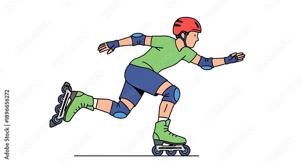 Fototapeta premium Young Woman Inline Skating with Protective Gear.