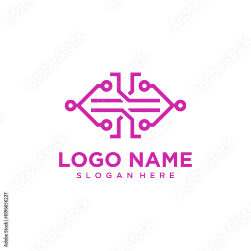 Abstract Technology Circuit Logo Design with Digital Connection Lines