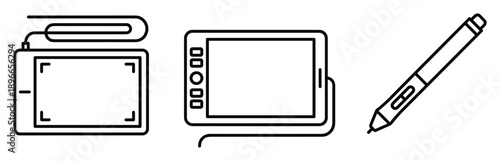 Graphics tablet and digital stylus pen icons for creative professional artist and designers workflow.