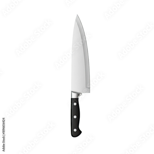 Sharp Kitchen Chef Knife with Black Handle on Light Gray Surface Realistic 3D Render
