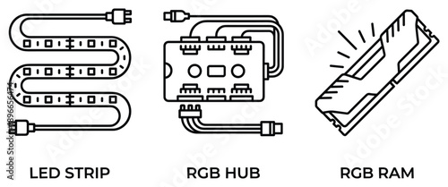 Led strip rgb hub ram components for computer gamer and pc custom modification system.