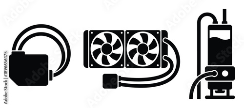Liquid cooling system computer component vector illustration for advertising isolated on transparent background.