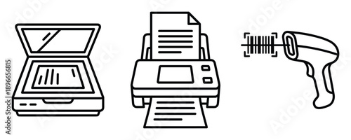 Modern scanner device scans document or image digital equipment for office work and data digitizing.