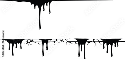 Black liquid dripping effects on white background